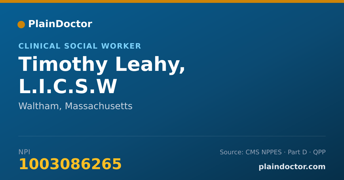 Shareable card for Timothy Leahy, L.I.C.S.W - Clinical Social Worker, Waltham, MA