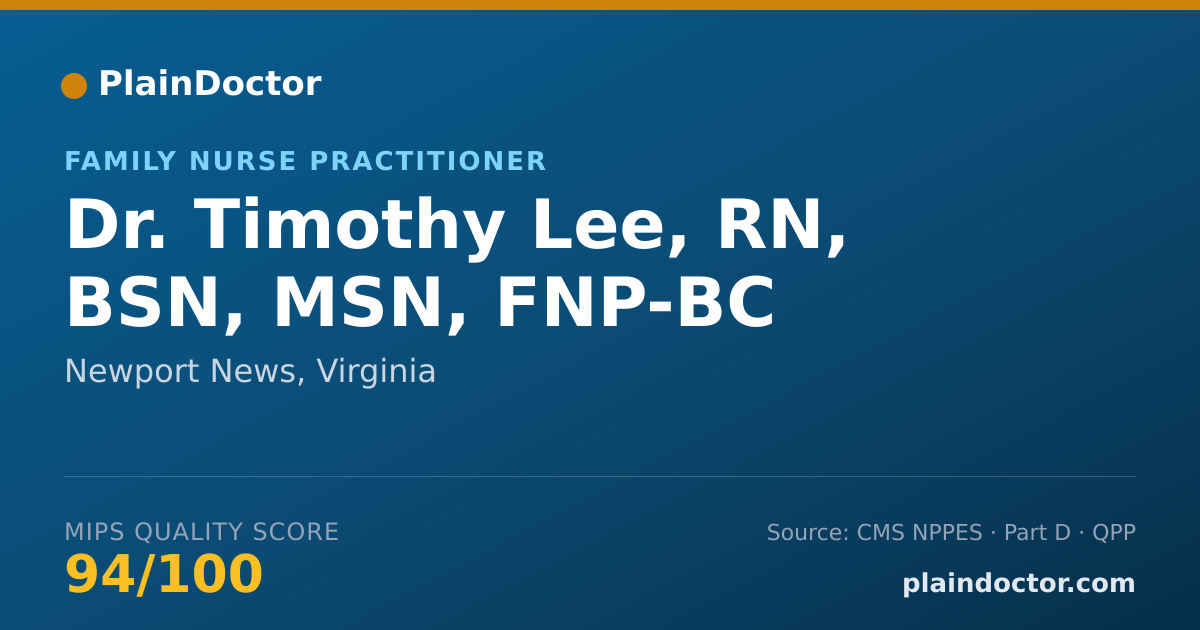 Shareable card for Timothy Lee, RN, BSN, MSN, FNP-BC - Family Nurse Practitioner, Newport News, VA