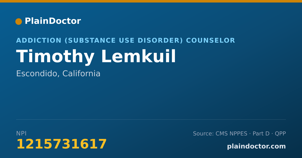 Shareable card for Timothy Lemkuil - Addiction (Substance Use Disorder) Counselor, Escondido, CA