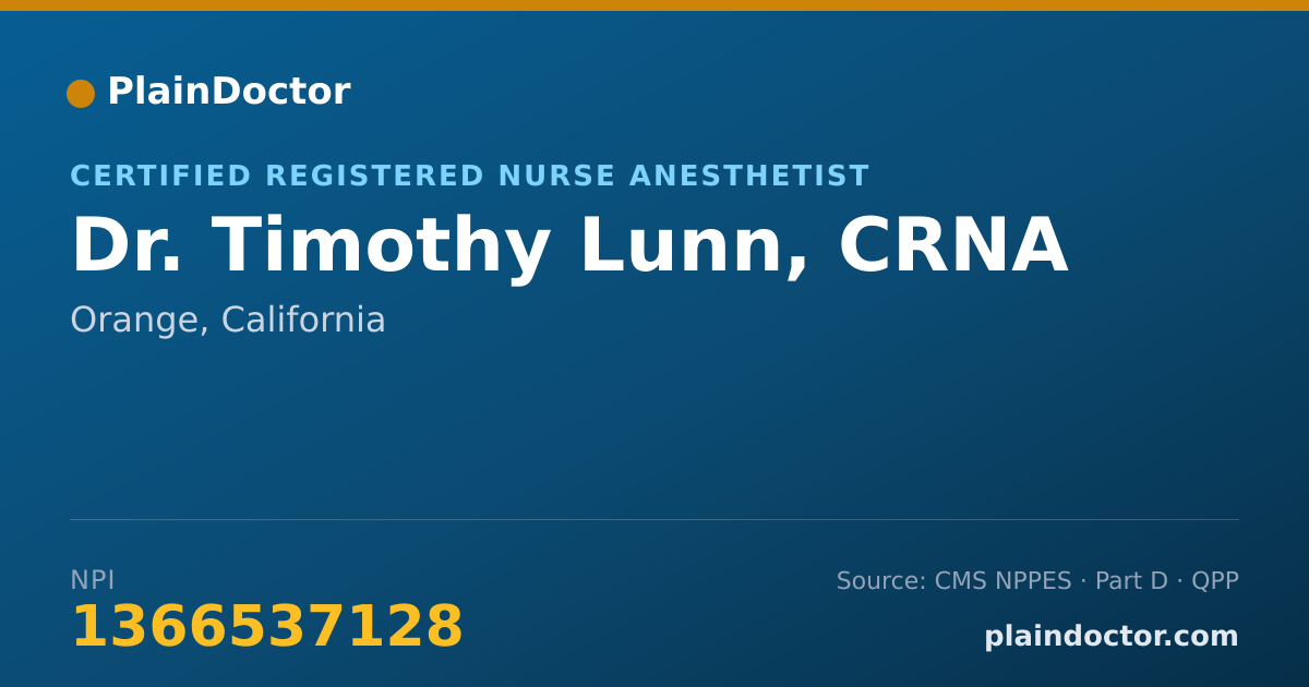 Shareable card for Timothy Lunn, CRNA - Certified Registered Nurse Anesthetist, Orange, CA