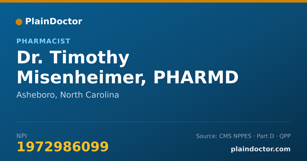 Shareable card for Timothy Misenheimer, PHARMD - Pharmacist, Asheboro, NC