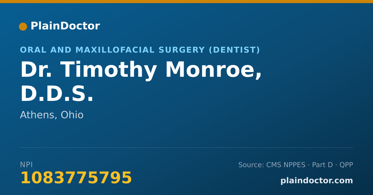 Shareable card for Timothy Monroe, D.D.S. - Oral and Maxillofacial Surgery (Dentist), Athens, OH