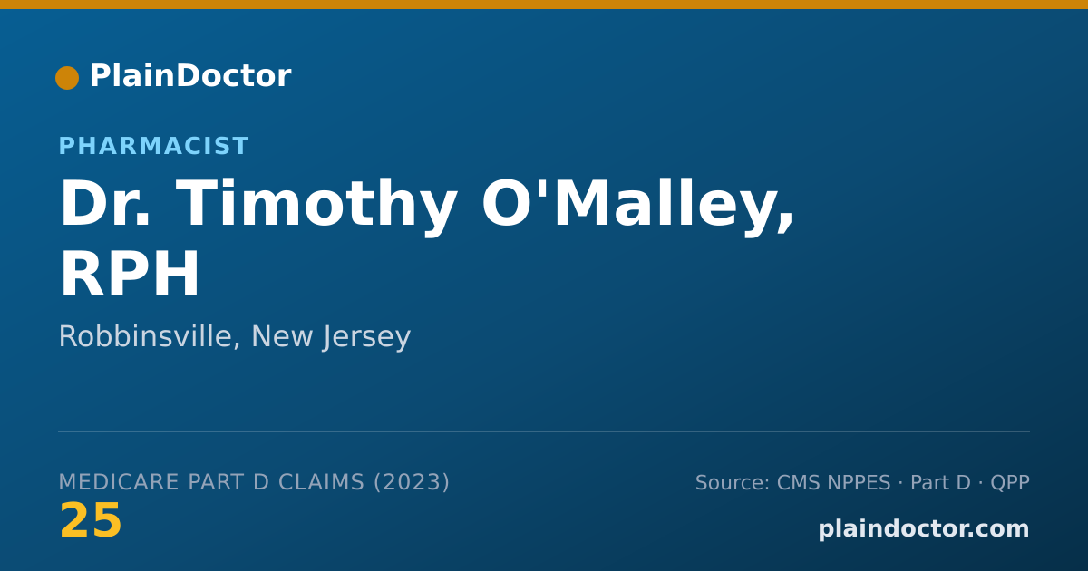 Shareable card for Timothy O'Malley, RPH - Pharmacist, Robbinsville, NJ