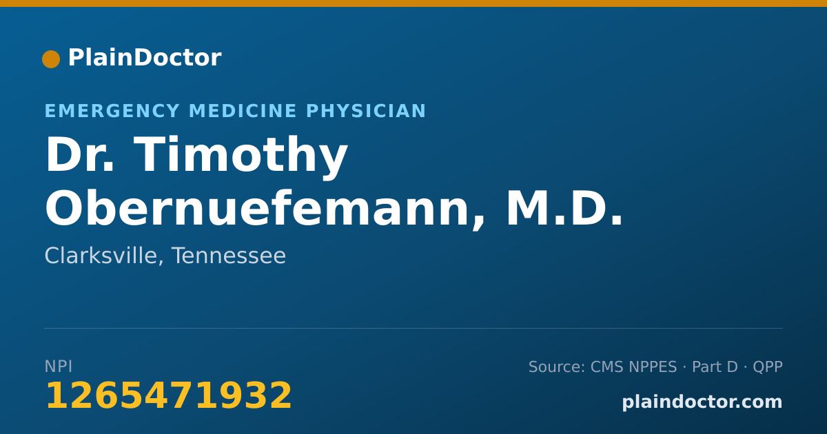 Shareable card for Timothy Obernuefemann, M.D. - Emergency Medicine Physician, Clarksville, TN