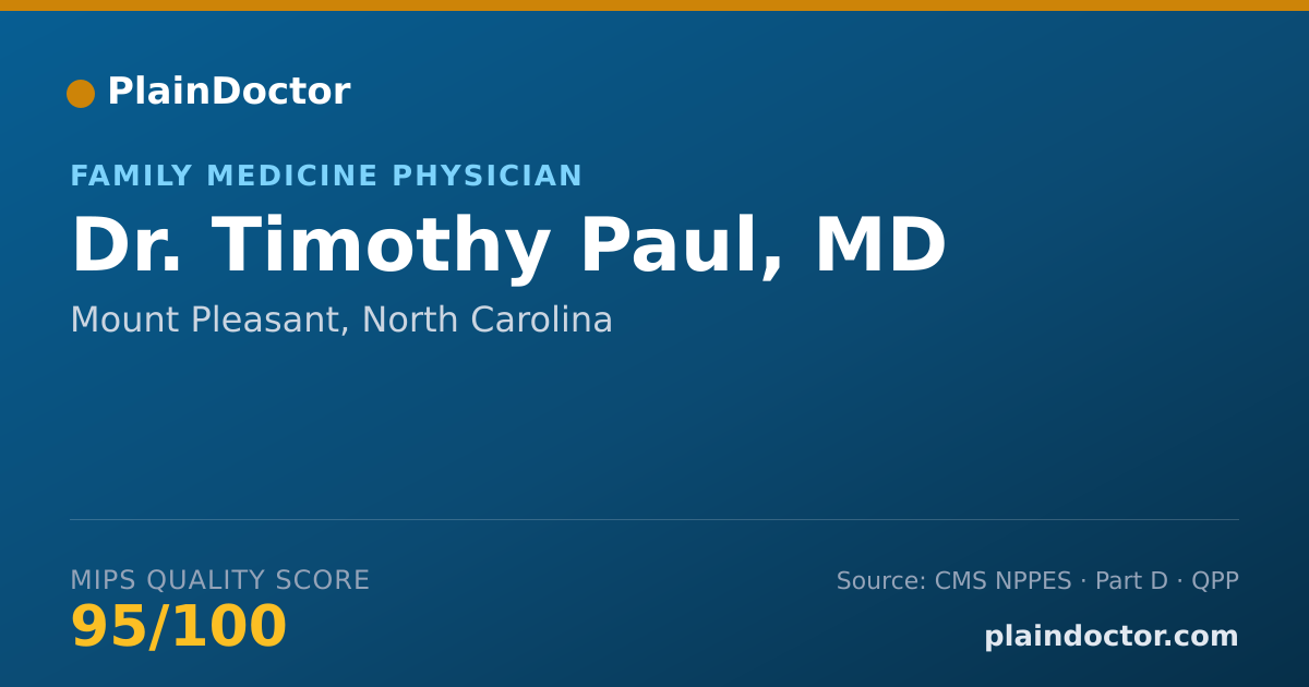 Shareable card for Timothy Paul, MD - Family Medicine Physician, Mount Pleasant, NC