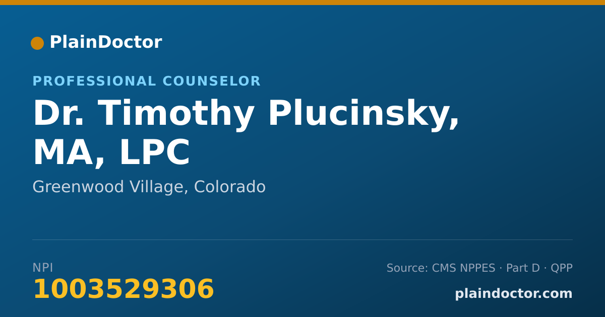 Shareable card for Timothy Plucinsky, MA, LPC - Professional Counselor, Greenwood Village, CO