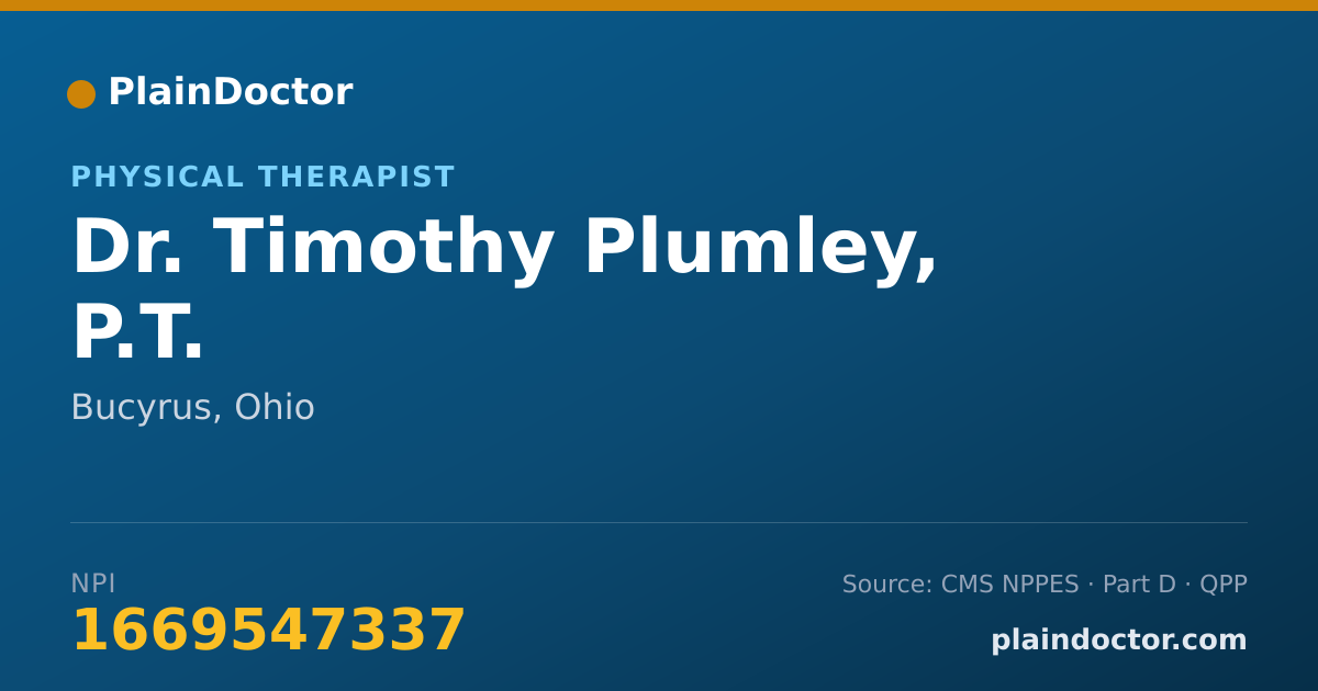 Shareable card for Timothy Plumley, P.T. - Physical Therapist, Bucyrus, OH