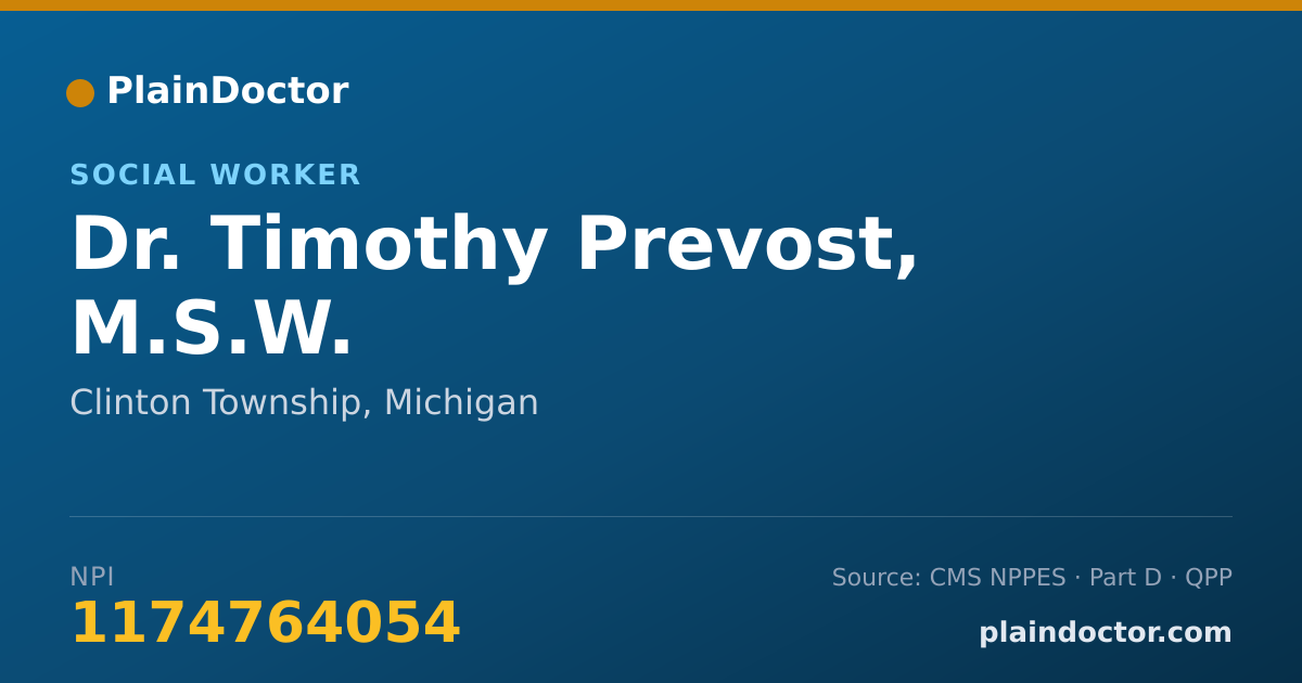 Shareable card for Timothy Prevost, M.S.W. - Social Worker, Clinton Township, MI