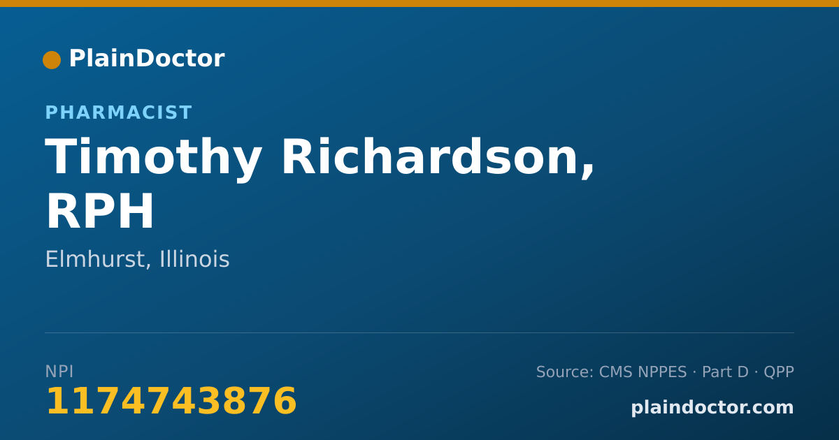 Shareable card for Timothy Richardson, RPH - Pharmacist, Elmhurst, IL