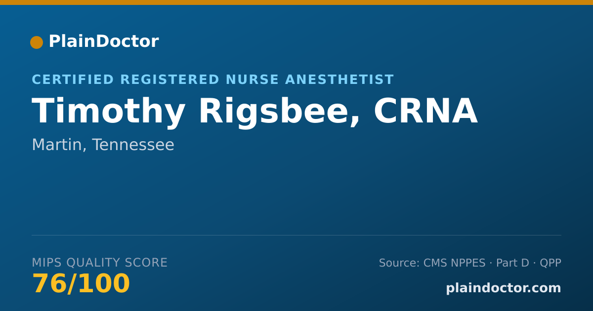 Shareable card for Timothy Rigsbee, CRNA - Certified Registered Nurse Anesthetist, Martin, TN