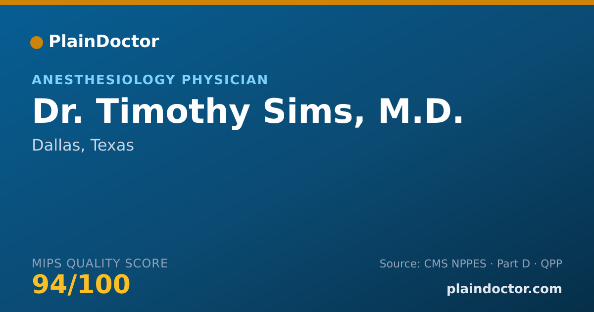 Shareable card for Timothy Sims, M.D. - Anesthesiology Physician, Dallas, TX