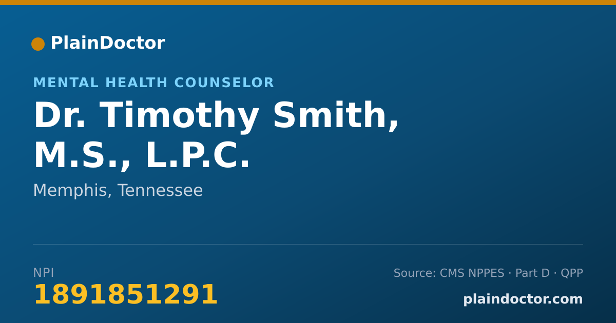 Shareable card for Timothy Smith, M.S., L.P.C. - Mental Health Counselor, Memphis, TN