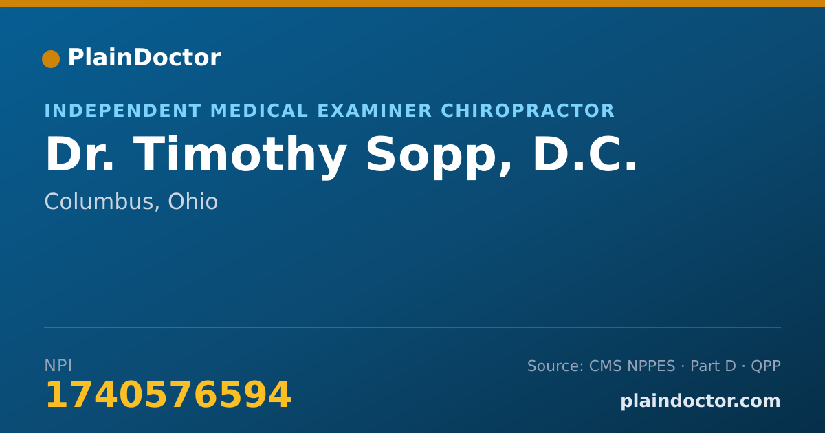 Shareable card for Timothy Sopp, D.C. - Independent Medical Examiner Chiropractor, Columbus, OH