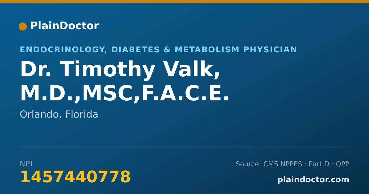 Shareable card for Timothy Valk, M.D.,MSC,F.A.C.E. - Endocrinology, Diabetes & Metabolism Physician, Orlando, FL