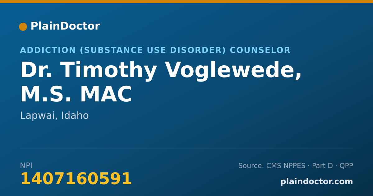 Shareable card for Timothy Voglewede, M.S. MAC - Addiction (Substance Use Disorder) Counselor, Lapwai, ID
