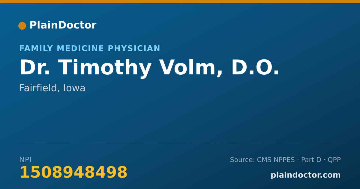 Shareable card for Timothy Volm, D.O. - Family Medicine Physician, Fairfield, IA