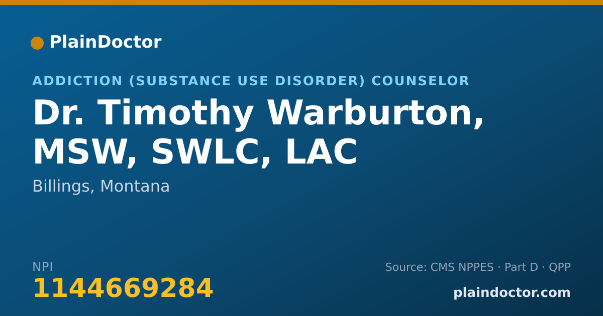 Shareable card for Timothy Warburton, MSW, SWLC, LAC - Addiction (Substance Use Disorder) Counselor, Billings, MT
