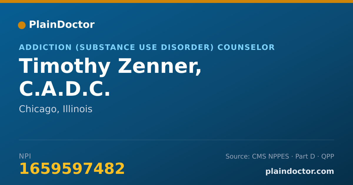 Shareable card for Timothy Zenner, C.A.D.C. - Addiction (Substance Use Disorder) Counselor, Chicago, IL