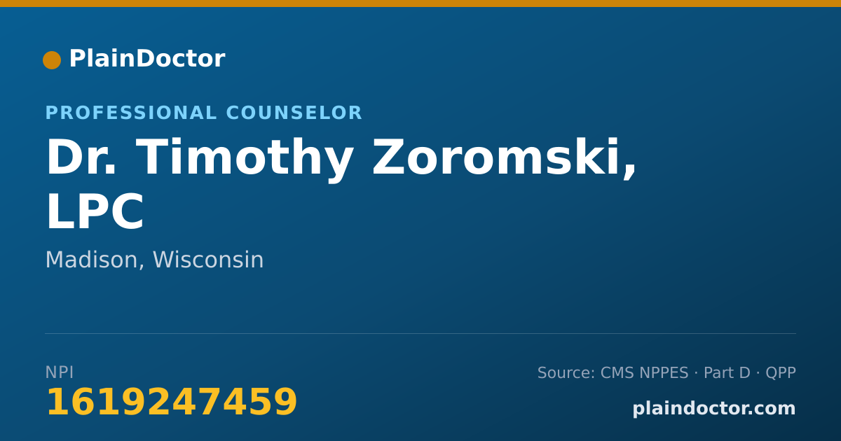 Shareable card for Timothy Zoromski, LPC - Professional Counselor, Madison, WI