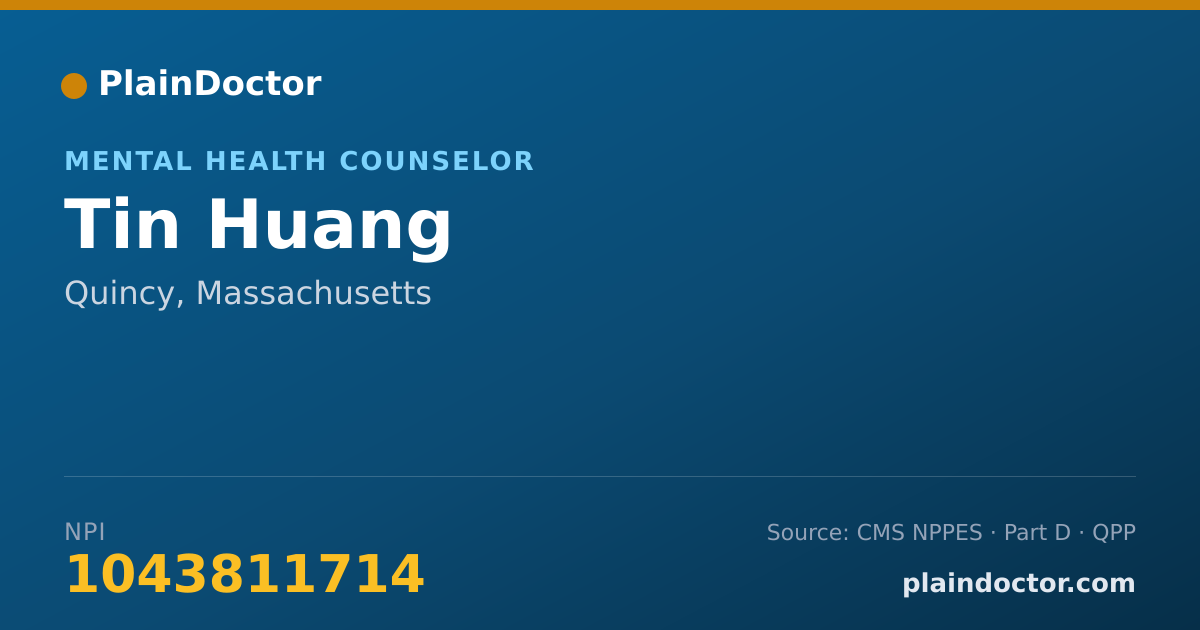 Shareable card for Tin Huang - Mental Health Counselor, Quincy, MA