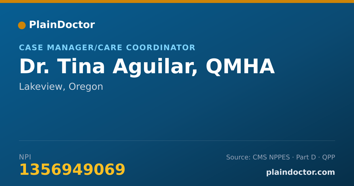 Shareable card for Tina Aguilar, QMHA - Case Manager/Care Coordinator, Lakeview, OR