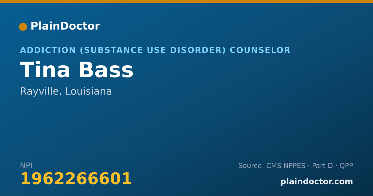 Shareable card for Tina Bass - Addiction (Substance Use Disorder) Counselor, Rayville, LA