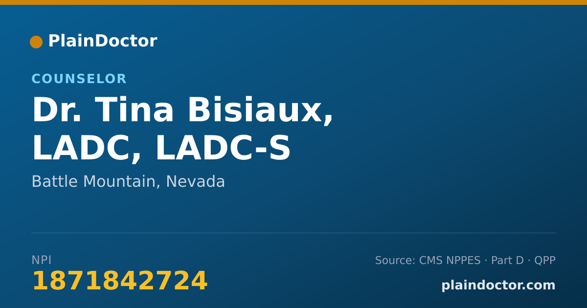 Shareable card for Tina Bisiaux, LADC, LADC-S - Counselor, Battle Mountain, NV