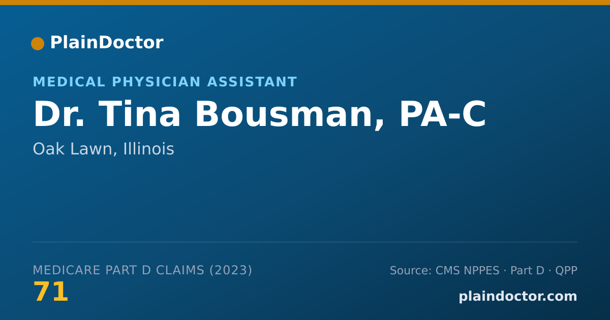 Shareable card for Tina Bousman, PA-C - Medical Physician Assistant, Oak Lawn, IL