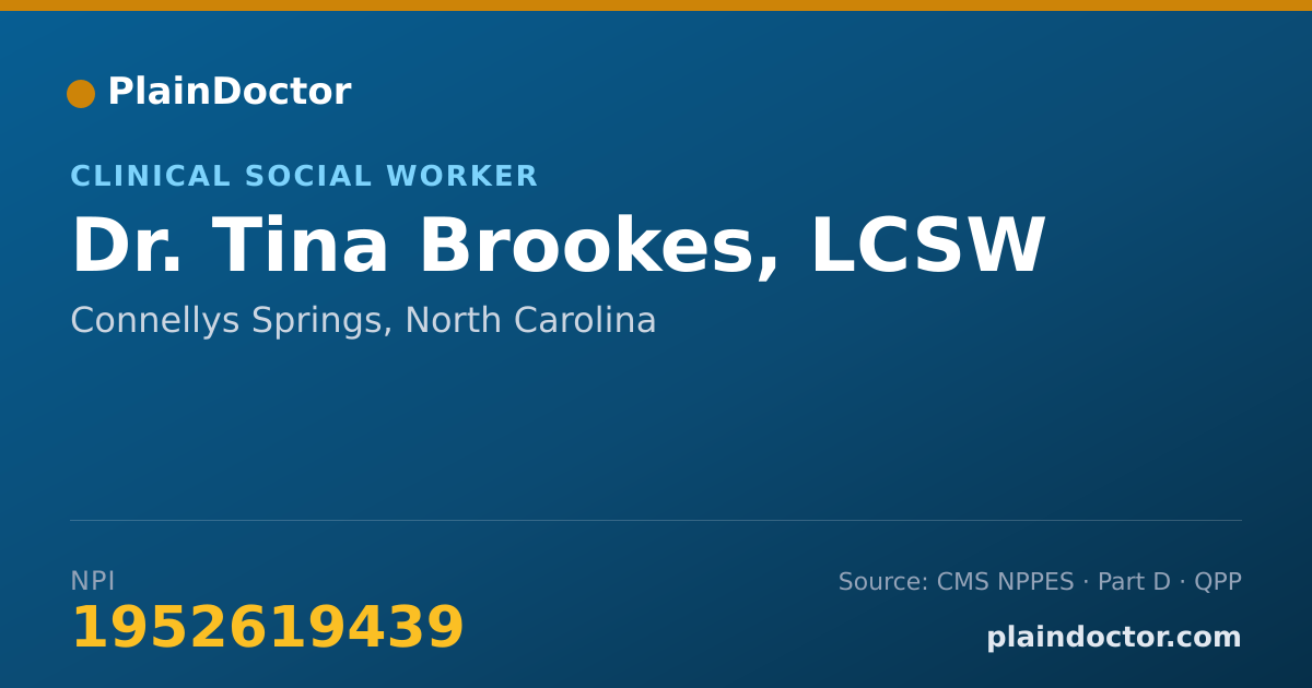 Shareable card for Tina Brookes, LCSW - Clinical Social Worker, Connellys Springs, NC