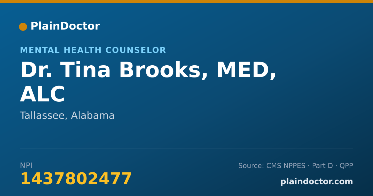 Shareable card for Tina Brooks, MED, ALC - Mental Health Counselor, Tallassee, AL