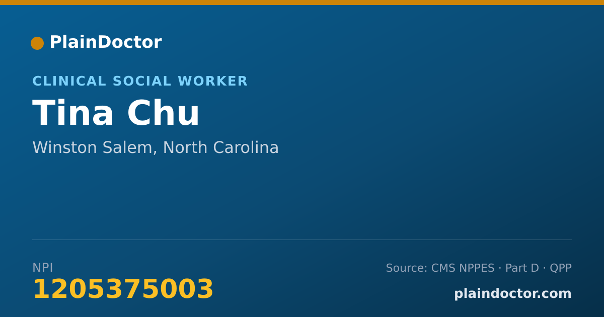 Shareable card for Tina Chu - Clinical Social Worker, Winston Salem, NC