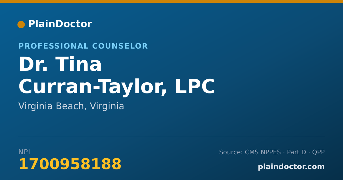 Shareable card for Tina Curran-Taylor, LPC - Professional Counselor, Virginia Beach, VA