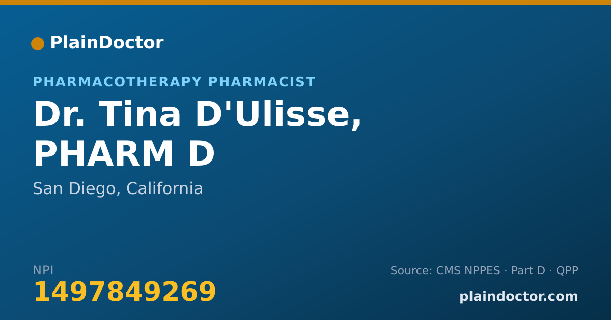 Shareable card for Tina D'Ulisse, PHARM D - Pharmacotherapy Pharmacist, San Diego, CA