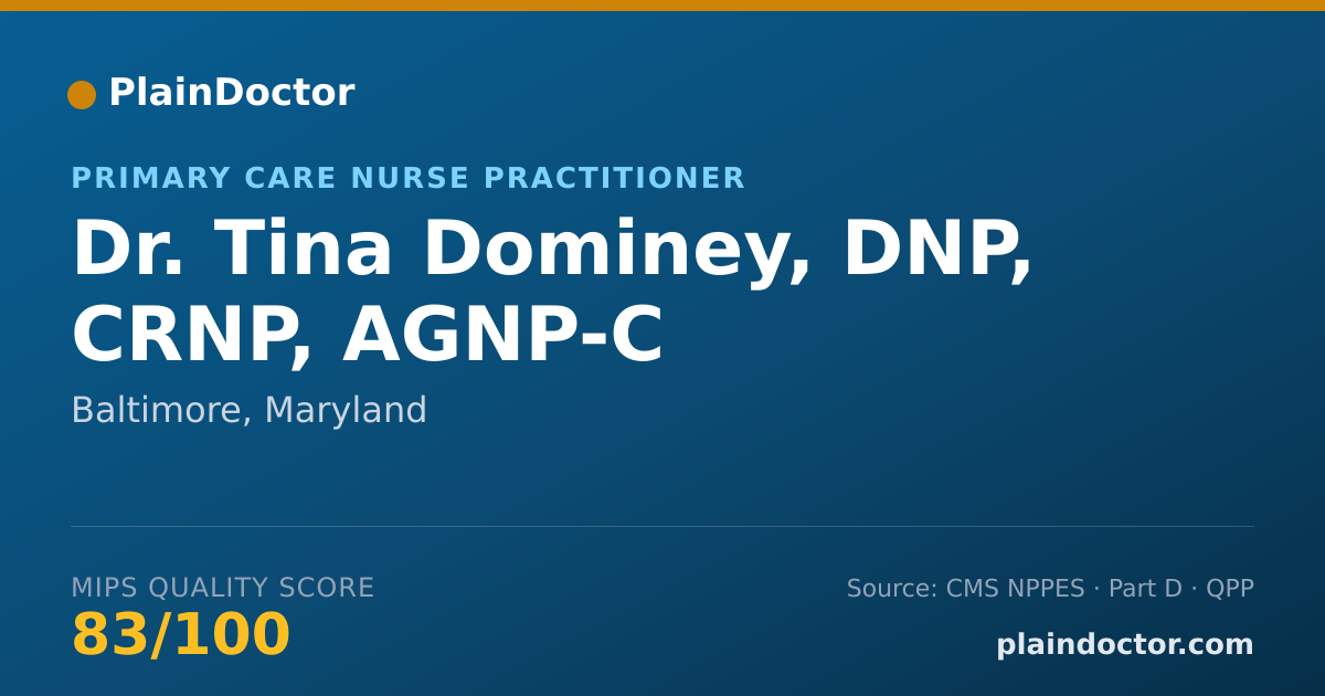Shareable card for Tina Dominey, DNP, CRNP, AGNP-C - Primary Care Nurse Practitioner, Baltimore, MD