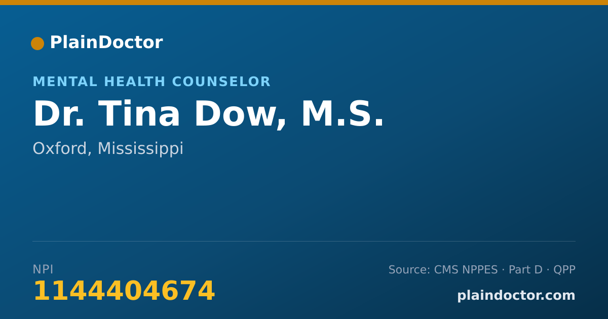 Shareable card for Tina Dow, M.S. - Mental Health Counselor, Oxford, MS