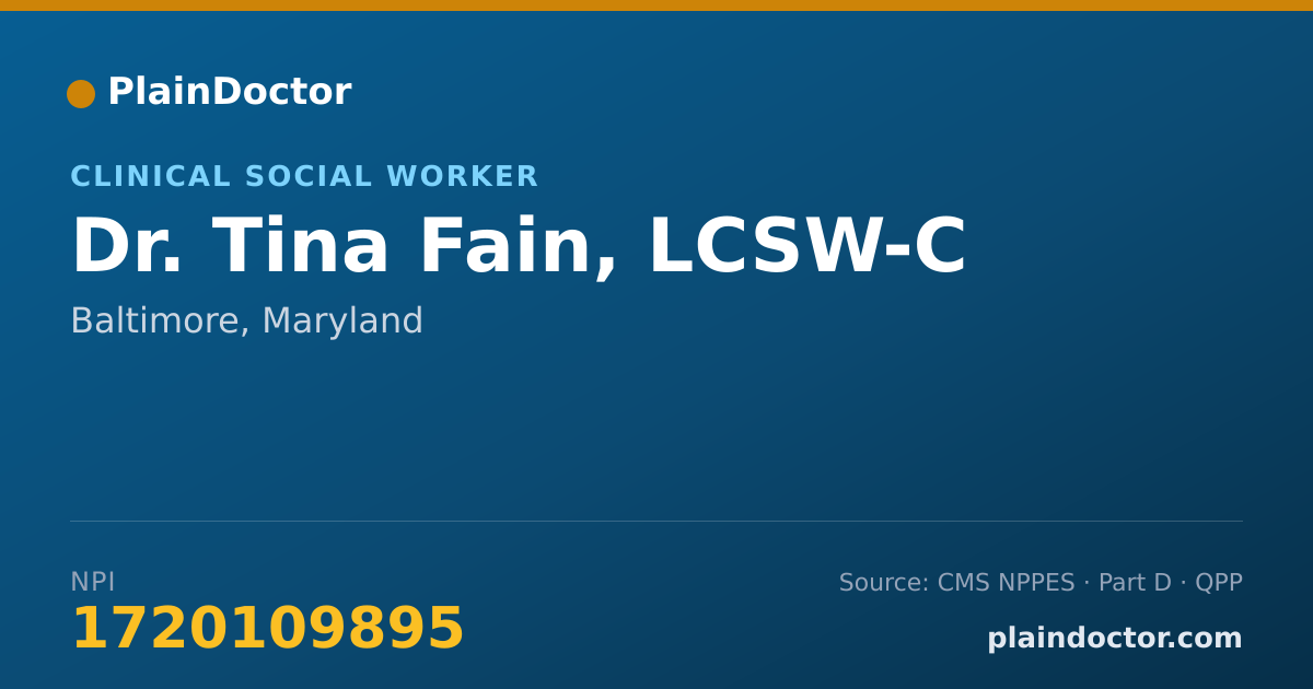 Shareable card for Tina Fain, LCSW-C - Clinical Social Worker, Baltimore, MD