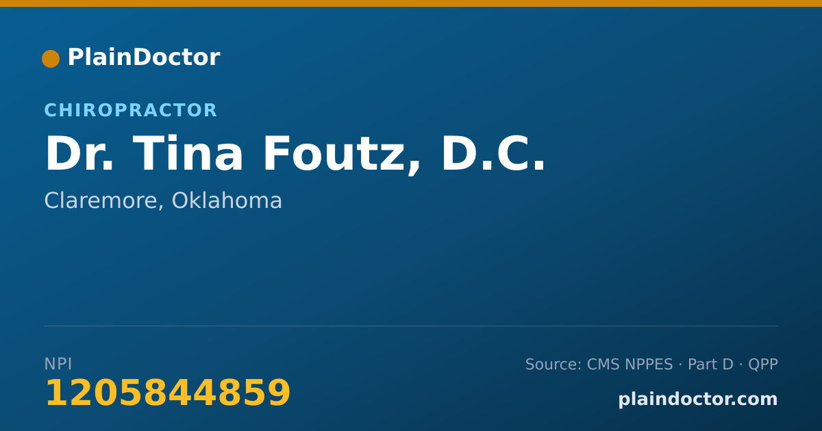 Shareable card for Tina Foutz, D.C. - Chiropractor, Claremore, OK