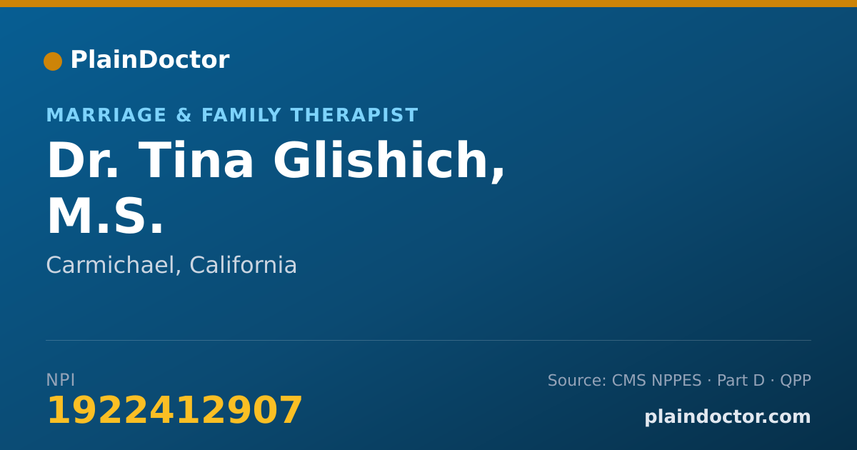 Shareable card for Tina Glishich, M.S. - Marriage & Family Therapist, Carmichael, CA