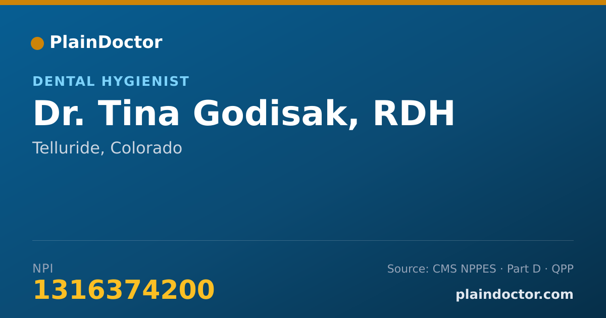 Shareable card for Tina Godisak, RDH - Dental Hygienist, Telluride, CO