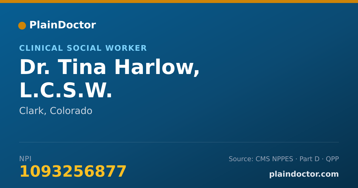 Shareable card for Tina Harlow, L.C.S.W. - Clinical Social Worker, Clark, CO