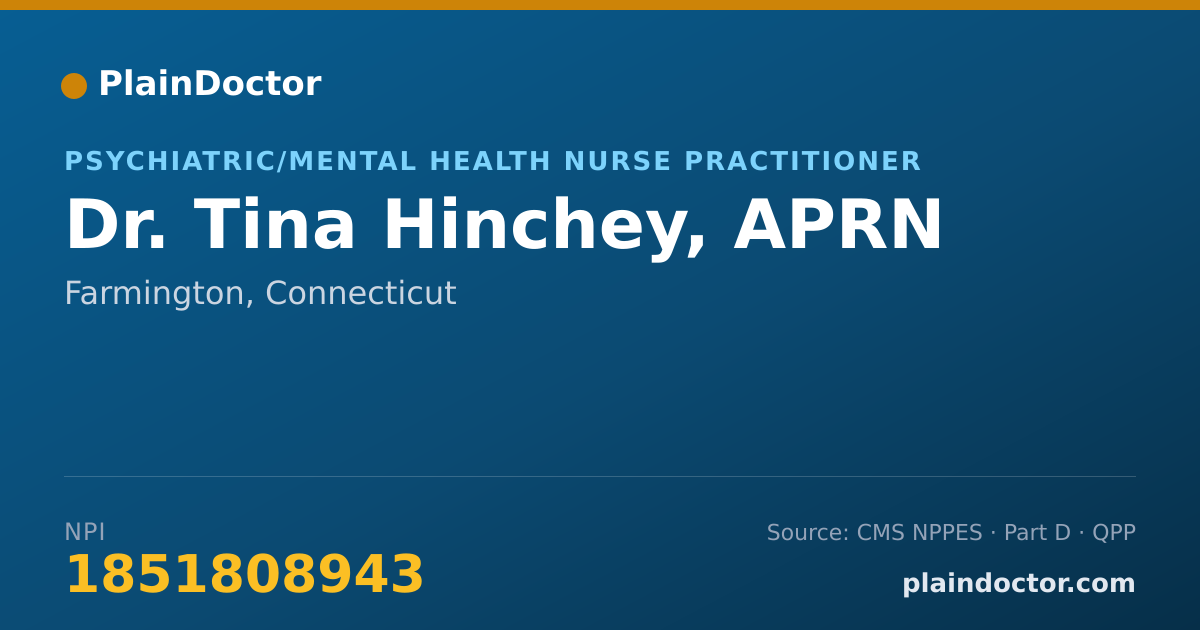 Shareable card for Tina Hinchey, APRN - Psychiatric/Mental Health Nurse Practitioner, Farmington, CT