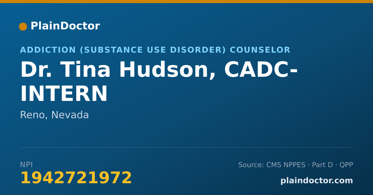Shareable card for Tina Hudson, CADC- INTERN - Addiction (Substance Use Disorder) Counselor, Reno, NV