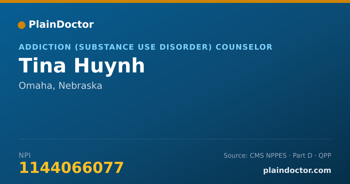 Shareable card for Tina Huynh - Addiction (Substance Use Disorder) Counselor, Omaha, NE