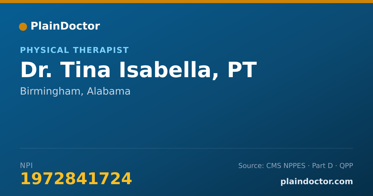 Shareable card for Tina Isabella, PT - Physical Therapist, Birmingham, AL