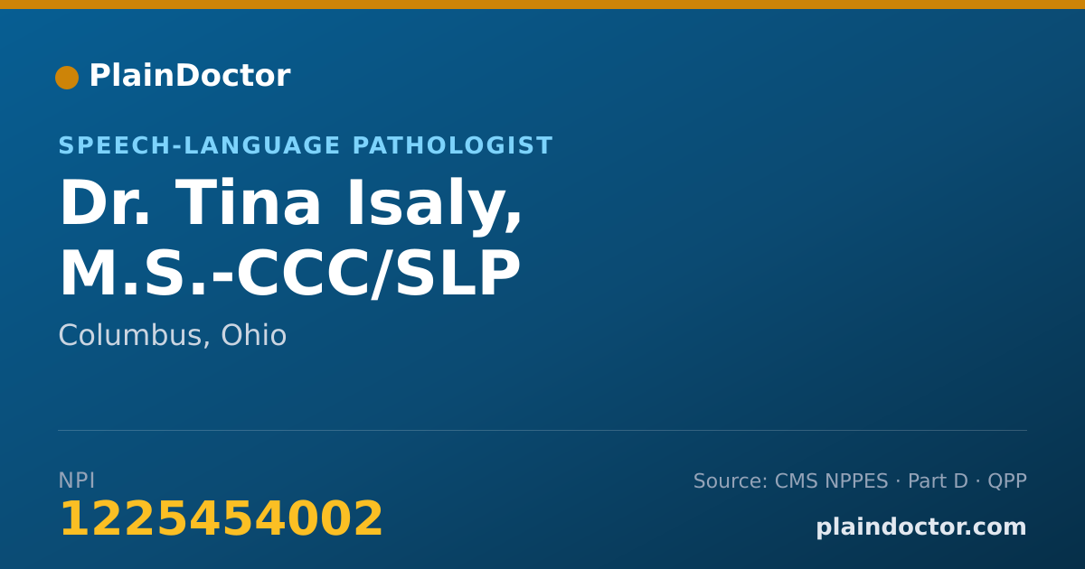 Shareable card for Tina Isaly, M.S.-CCC/SLP - Speech-Language Pathologist, Columbus, OH