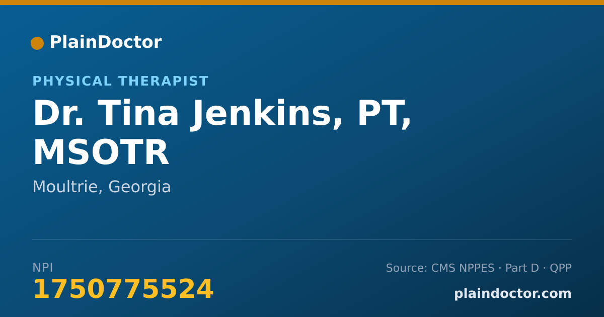 Shareable card for Tina Jenkins, PT, MSOTR - Physical Therapist, Moultrie, GA