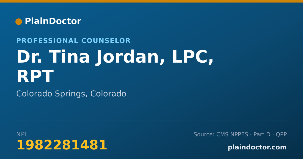 Shareable card for Tina Jordan, LPC, RPT - Professional Counselor, Colorado Springs, CO