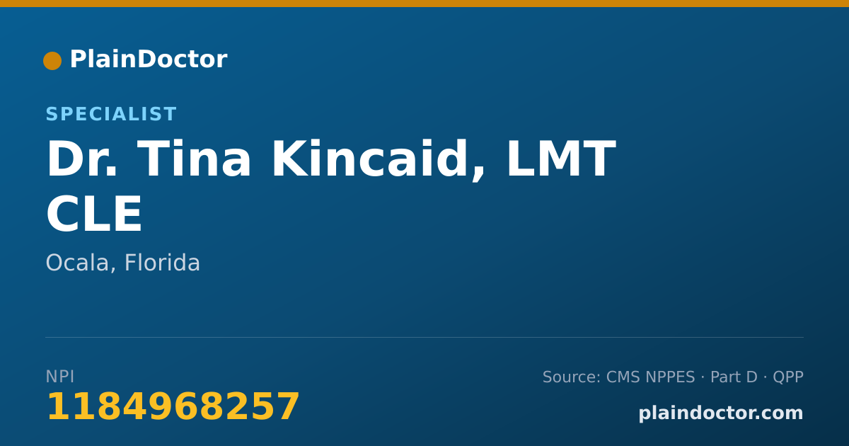 Shareable card for Tina Kincaid, LMT  CLE - Specialist, Ocala, FL