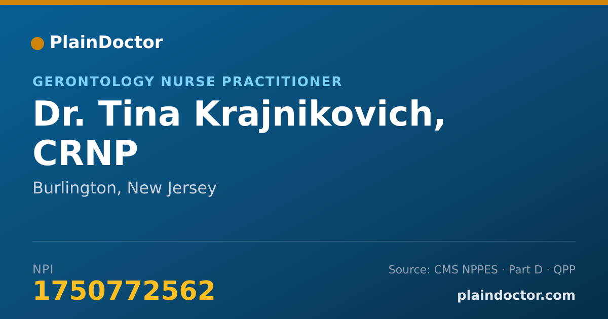 Shareable card for Tina Krajnikovich, CRNP - Gerontology Nurse Practitioner, Burlington, NJ