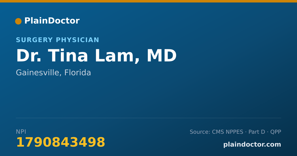 Shareable card for Tina Lam, MD - Surgery Physician, Gainesville, FL